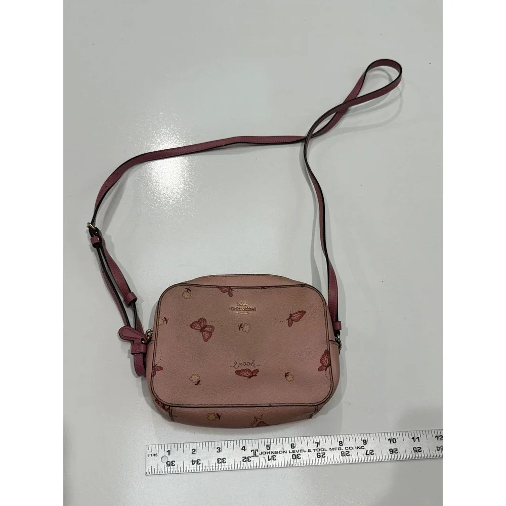 Coach Mini Camera Bag Pink Butterfly Floral Pebbled Leather Crossbody